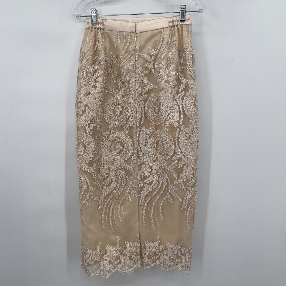 Women’s Terramina Collection Cocktail Embroidered Lace Midi Skirt Beige Gold 8 - Picture 4 of 13